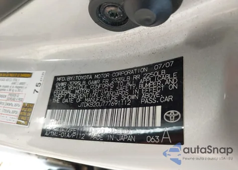 2007 Toyota Prius z USA, uszkodzony, nr VIN JTDKB20U777691112